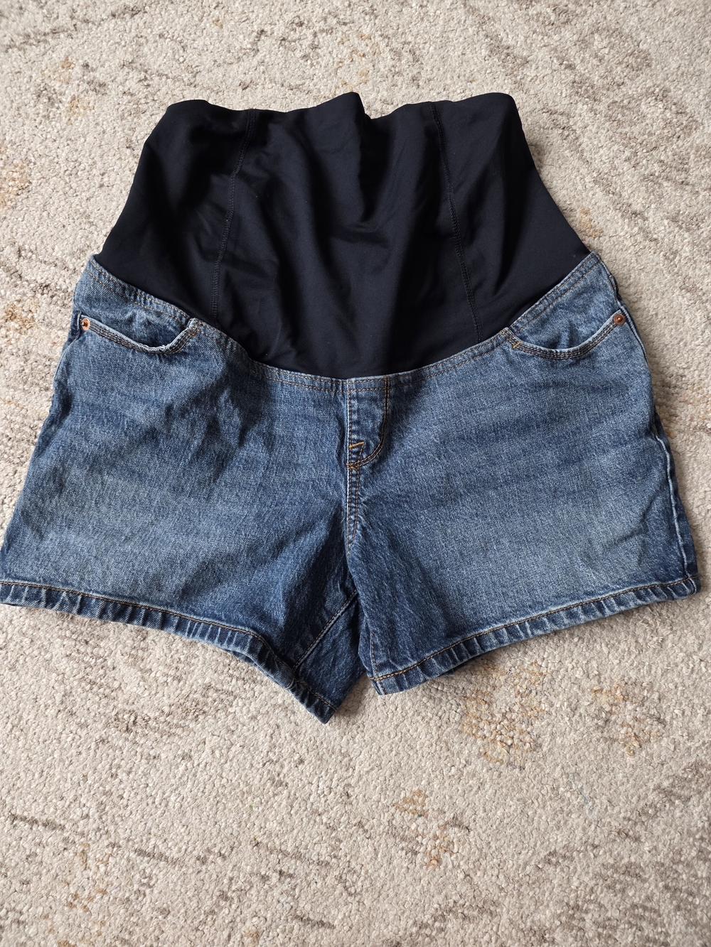 Isabel Maternity by Ingrid & Isabel Blue Denim Shorts with Black Belly Panel